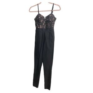 Material Girl Black/Pink‎ Lace Jumpsuit size Small